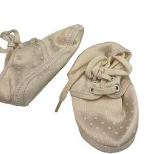 Sears Baby Soft Cloth Lace-up Beige Polka Dot Booties Shoes Small Infant